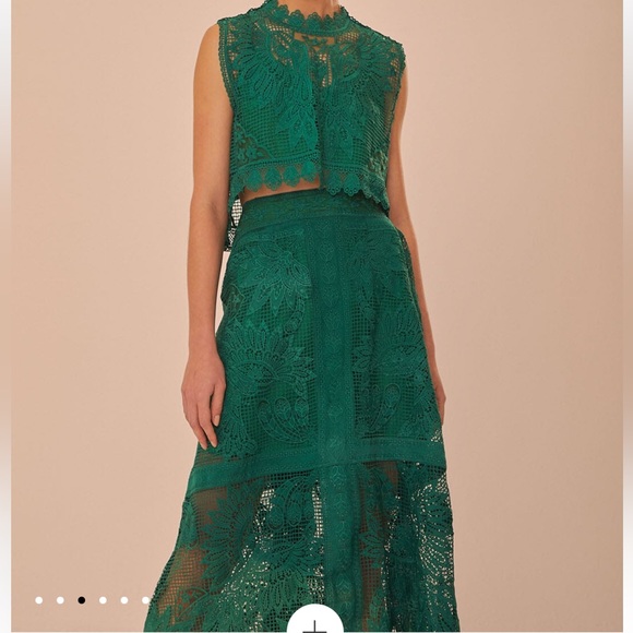 Farm Rio Green Toucans Guipure Midi Skirt - Picture 2 of 10